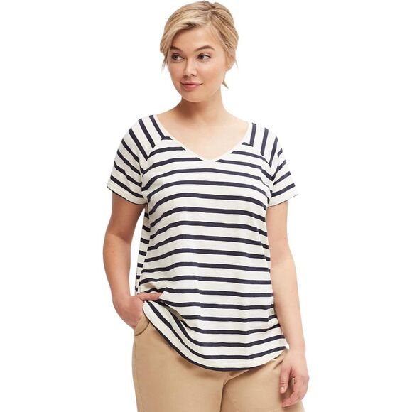 Ellos Plus Size 30W 32W Top 3X Rounded V Neck Tee Black White Striped‎ 717 - Picture 1 of 15